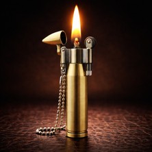 CoverZone D10 | Mermi Şekli Çakmak - Retro Tasarım, Taşlama Tekerleği ve Kolye Ucu Olarak Kullanılabilir, Koleksiyonluk ve Dekoratif Hediyelik