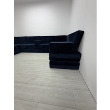 Bakırözü Home Premium Kadife Kumaş, Konforlu Yer Kanepesi ,modüler Şark Köşesi Takımı - Lacivert- U Set
