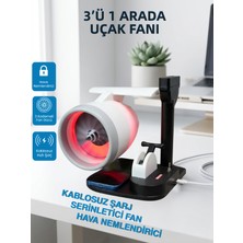 Tcherchi 3’ü 1 Arada Uçak Fanı – Kablosuz Şarj, Hava Nemlendirici, USB Mini Soğutucu Fan