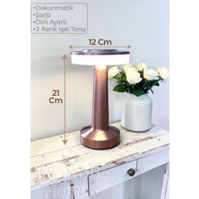 Brokoli Home Dokunmatik Masa ve Gece Lambası Dokunmatik Lamba Abajur LED Şarjlı Masa Lambası Ledli Rose Gold 21CM