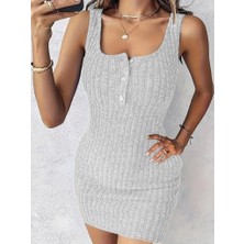 Civetta Kadın Askılı Yuvarlak Yakalı Önü Düğmeli Şardonlu Kaşkorse Mini Elbise ve Kısa Ceket