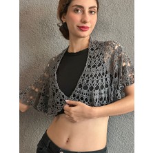 Gönülden Tasarım Füme El Örgüsü Dantel Kadın Şal Bolero