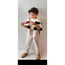 Unicorn Trend Çocuk Çizgili Yarım Fermuarlı Triko Kazak ve Bej Gabardin Pantolon Alt Üst Takım