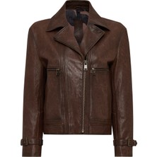 Derimod Paloma Kadın Kahverengi Kruvaze Yaka Oversize Deri Mont 25WGD56082Z