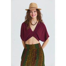 Los Banditos Kruvaze Yaka Sırt Dekolteli Dökümlü Yazlık Bluz