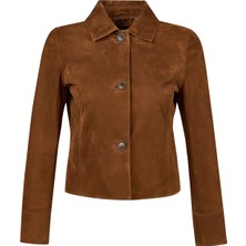 Derimod Beatrix Kadın Camel Gömlek Yaka Süet Deri Ceket 26SGE561310