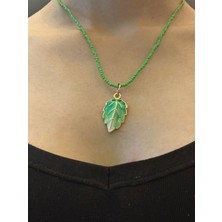 Gönülden Tasarım Çelik Yaprak Uçlu Yelik Boncuklu Kadın Kolye 21 cm