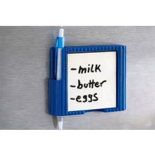 Mıknatıslı Buzdolabı Notluk ve Kalem Tutucu - 3D Tasarım Pratik Mutfak Organizer (Mavi)