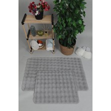Sere Serpe Modern Bubble Yıkanabilir Kaymaz Peluş Banyo Paspası Halısı 2'li Klozet Takımı 60X100-50X60 Gri