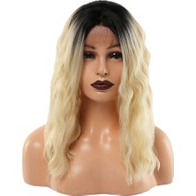 Fiber Sen Dalgalı Kısa Tül Peruk / Kahve Platin Ombreli