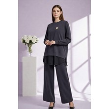 Nurcan Çetin 26471 Yanları Fermuar Detaylı Broşlu Tunik Pantolon Takım