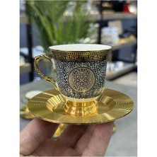 Acar Lüx Porselen 6 Lı Metal Tabaklı Fincan Takımı