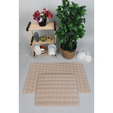 Sere Serpe Modern Bubble Yıkanabilir Kaymaz Peluş Banyo Paspası Halısı 2'li Klozet Takımı 60X100-50X60 Açık Bej
