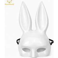 Gray Line Gry Uzun Kulaklı Beyaz Lüks Tavşan Maskesi Nel1