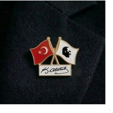 Vatan Ikili Bayraklı Türk Bayrağı Atalı Imzalı Yaka Rozeti - 2 Adet