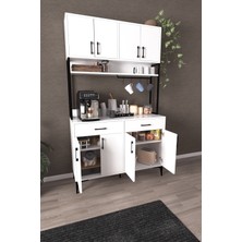 Dekorfim DF14104B Kahve Köşesi Mutfak Dolabı Coffee Bar Standı Raflı Kapaklı Çekmeceli Çok Amaçlı Konsol Beyaz