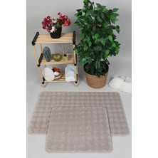 Sere Serpe Modern Bubble Yıkanabilir Kaymaz Peluş Banyo Paspası Halısı 2'li Klozet Takımı 60X100-50X60 Bej