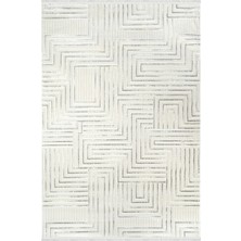 Halı Sepeti Duru Serisi 1346A Gri-Krem Modern Desenli Makine Halısı Yumuşak Dokulu Hav Salon Halısı