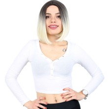 Kahkülsüz Düz Kısa Fiber Sen Peruk / Küllü Siyah / Platin Ombreli