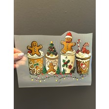 Gönülden Tasarım Ütü Ile Yapışan Noel Bardakları Transfer Baskı Arma 25X15 cm