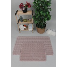Sere Serpe Modern Bubble Yıkanabilir Kaymaz Peluş Banyo Paspası Halısı 2'li Klozet Takımı 60X100-50X60 Pembe