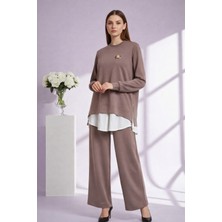 Nurcan Çetin 26471 Yanları Fermuar Detaylı Broşlu Tunik Pantolon Takım