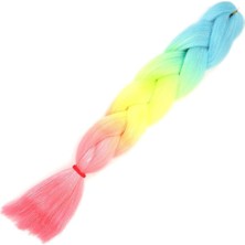 Simli Açık Mavi / Neon Sarı / Pembe Ombreli Örgülük 100 Gr.