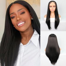 Fiber Sen Siyah Düz Tül Peruk