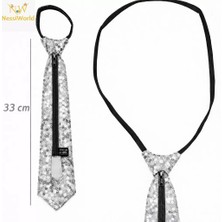 Gray Line Gry Gümüş Renk Pul Payetli Işıltılı Parti Kravatı 33 cm Nel1