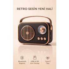 FaroxTech Retro Bluetooth Hoparlör - Nostaljik Tasarımlı Mini Radyo Görünümlü Ses Bombası - Usb/sd Kart/type-C Destekli Dekoratif Hoparlör