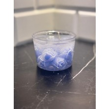 El Yapımı Mavi Mini Gül Detaylı Jel Mum – Mika Kapta Dekoratif Hediyelik Mum