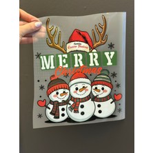 Gönülden Tasarım Ütü Ile Yapışan Kardan Adamlı Marry Christmas Trasnfer Baskı Arma 24X20 cm