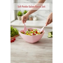 Katre46 3,5 Lt Soft Pembe Akrilik Kare Salata ve Servis Kasesi Seti - 3 Parça