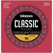 D'addario EJ27N 3/4 Klasik Gitar Tel Seti Silverplated Wound Normal Tension