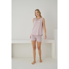 Pijamoni Kadın Süprem Kumaş Sıfır Kollu Şortlu Vizyon Pembe Pijama Takımı
