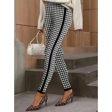 Gacha Kadın Yüksek Bel Kaz Ayağı Desenli Yanları Şeritli Dalgıç Pantolon