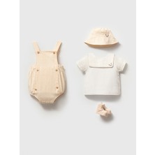 Noynoy Bebek 4'lü Kombin Set - Düğmeli Salopet, Denizci Yaka Tişört, Şapka ve Patik Çorap 3 - 6 Ay