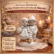 Vintage Dekoratif El Ele Yürüyen Çocuklar Biblosu – Nostaljik Porselen Figür