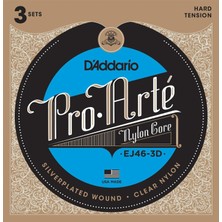 D'addario EJ46-3D Pro-Arte Klasik Gitar Tel Seti 3'lü Paket Hard Tension