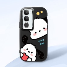 HONTINGA Vivo Y29 5g ile Uyumlu Kılıfı Kamera Korumalı Düşüme Önleyici Basitlik Siyah Yumuşak Silikon Telefon Kılıfı Karikatür Desenli K4-0255