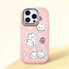 HONTINGA iPhone 16 Pro ile Uyumlu Kılıfı Kamera Korumalı Düşüme Önleyici Basitlik Pembe Yumuşak Silikon Telefon Kılıfı Kedi Desenli K4-0254