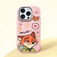 HONTINGA iPhone 15 Pro ile Uyumlu Kılıfı Kamera Korumalı Düşüme Önleyici Basitlik Pembe Yumuşak Silikon Telefon Kılıfı Tilki Desenli K4-0257