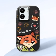 HONTINGA Poco C65 ile Uyumlu Kılıfı Kamera Korumalı Düşüme Önleyici Basitlik Siyah Yumuşak Silikon Telefon Kılıfı Tilki Desenli K4-0257