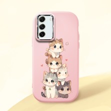HONTINGA Samsung Galaxy S21 Fe ile Uyumlu Kılıfı Kamera Korumalı Düşüme Önleyici Basitlik Pembe Yumuşak Silikon Telefon Kılıfı Şirin Kedi Desenli K4-0250