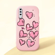 HONTINGA Samsung Galaxy A50 ile Uyumlu Kılıfı Kamera Korumalı Düşüme Önleyici Basitlik Pembe Yumuşak Silikon Telefon Kılıfı Kalp Desenli K4-0231