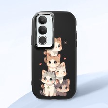 HONTINGA Vivo Y29 5g ile Uyumlu Kılıfı Kamera Korumalı Düşüme Önleyici Basitlik Siyah Yumuşak Silikon Telefon Kılıfı Şirin Kedi Desenli K4-0250