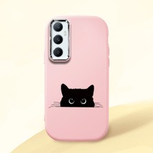 HONTINGA Realme C65 ile Uyumlu Kılıfı Kamera Korumalı Düşüme Önleyici Basitlik Pembe Yumuşak Silikon Telefon Kılıfı Siyah Kedi Desenli K4-0240