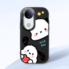 HONTINGA Vivo V50 ile Uyumlu Kılıfı Kamera Korumalı Düşüme Önleyici Basitlik Siyah Yumuşak Silikon Telefon Kılıfı Karikatür Desenli K4-0255