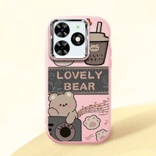 HONTINGA Infinix Smart 8 ile Uyumlu Kılıfı Kamera Korumalı Düşüme Önleyici Basitlik Pembe Yumuşak Silikon Telefon Kılıfı Şirin Ayı Desenli K4-0246