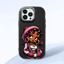 HONTINGA iPhone 14 Pro ile Uyumlu Kılıfı Kamera Korumalı Düşüme Önleyici Basitlik Siyah Yumuşak Silikon Telefon Kılıfı Güzel Kadın Desenli K4-0236